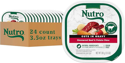 Nutro Adult Wet Dog Food, Natural Grain Free Dog Food Wet Cuts in Gravy Simmered Beef & Potato Stew Recipe, 3.5 oz. Trays (Pack of 24)