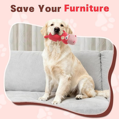 TOOPTATE Squeaky Dog Toy - Plush Interactive Chew Toy for Large, Medium and Small Dogs, Keeps Them Busy (Pink, Medium)