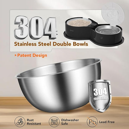 Newget Stainless Steel Dog Bowl Set with Lids, 304 Metal Dual Food & Water Bowls for Dogs & Cats, Foldable Pet Feeder with Cover Keeps Food Fresh, Anti-Skid Dog Dish for Small/Medium/Large Pets