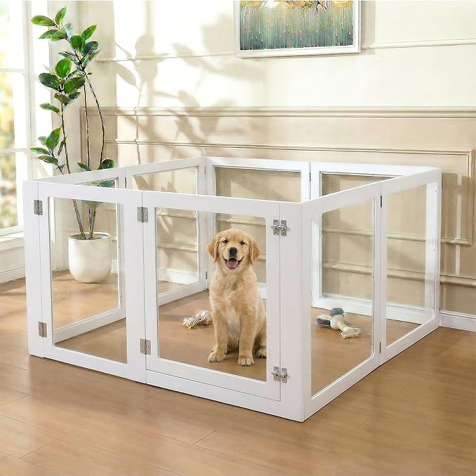 Heavy Duty Clear Acrylic Dog Playpen, 32" Height Transparent Pet Pen, Metal Frame Easy Assemble Kennel Enclosure, Ideal for Small to Medium Dogs, Cats, and Other Small Pets