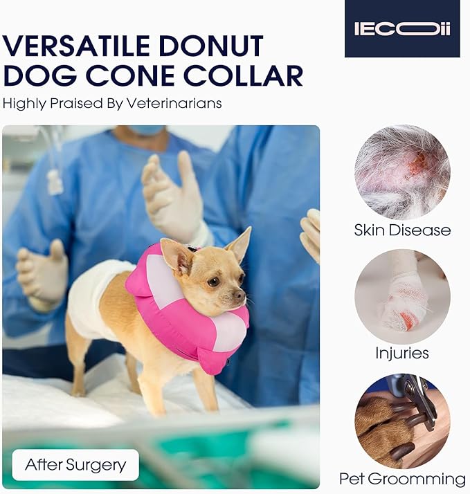 IECOii Inflatable Dog Cone for Large Dogs, Surgery Recovery Donut Soft Neck Cone to Stop Licking and Scratching, Comfy Dog Neck Collar Alternative for Post-Surgical Care, Rosered, XL