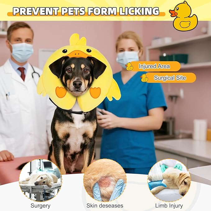 KOOLTAIL Inflatable Dog Cone Collar, Soft Donut E Collar for Dogs After Surgery to Stop Licking Enhanced Alternative, Blow Up Pet Neck Pillow Recovery Adjustable Cone for Dog Cat, Upgrade Size, Duck L