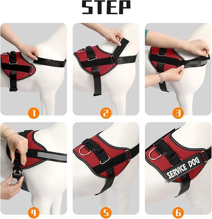 MUMUPET Service Dog Harness, No Pull Reflective Adjustable Vest with Handle, Soft Breathable Padding for Small Dogs, 2 Removable Velcro Patches (Red, S)