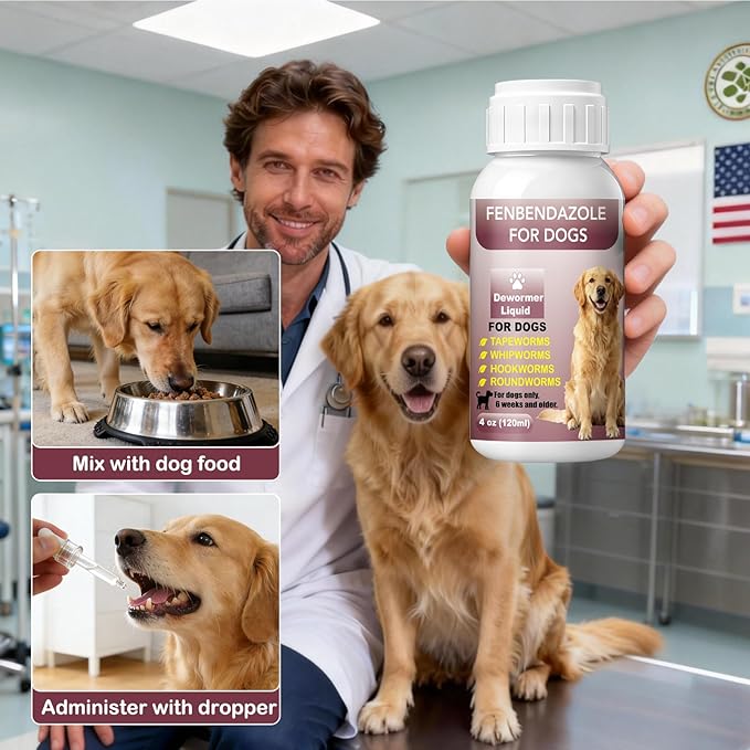 Dewormer for Dogs, Fenbendazole Liquid for All wormer, Tapeworms, Roundworms, Hookworms and Whipworms, 4 oz