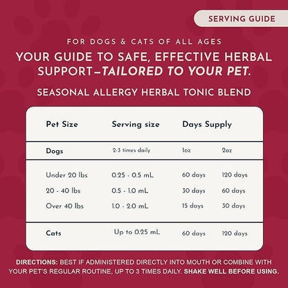 Animal Essentials Seasonal Allergy Treatment for Dogs - Liquid Herbal Support for Dogs & Cats, Wellness Supplement for Sensitive Skin & Seasonal Comfort, Licorice Tincture, 100% Organic - 1 fl oz