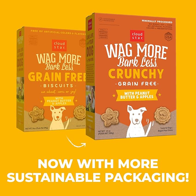 Cloud Star Wag More Bark Less Crunchy Grain Free Dog Treats, Peanut Butter & Apples, 14 oz. Box