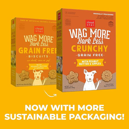 Cloud Star Wag More Bark Less Crunchy Grain Free Dog Treats, Peanut Butter & Apples, 14 oz. Box