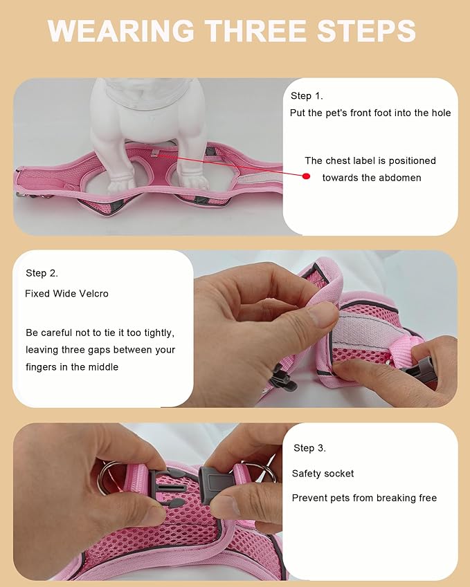 M Orange Soft Mesh Dog Harness and Leash Set,No Escape Puppy Harnesses for Training Walking， Reflective Adjustable Puppy Vest for Small Medium Dogs, Cats (Orange, M)