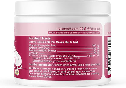 Fera Pets Cat Kidney Support Powder with Antioxidants & Probiotics - Enhances Renal Health & Function - Promotes Regular Detoxification - 60 Scoops