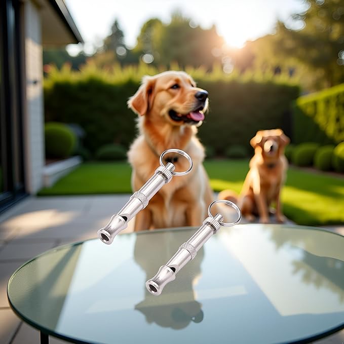 2Pcs Silver Adjustable Ultrasonic Dog Whistle, Portable Whistle Pet Whistle Supersonic Whistle Dog Whistles for Pet Training, Training and Behavior Aids, Dog Whistle Training