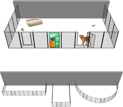 FXW Rollick Unleashed Dog Playpen for Indoor, Yard, RV Camping, 50 inch 16 Panels Dog Pen with Anchor Kit (4 Packs) for Large Dogs, Black│Patented