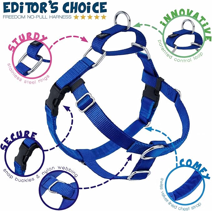 2 Hounds Design Freedom No Pull Dog Harness, Adjustable Harness, Easy Walking & Comfortable Control, Fits Small, Medium & Large Dogs, Solid Colors, Made in USA, 1" XL, Royal Blue