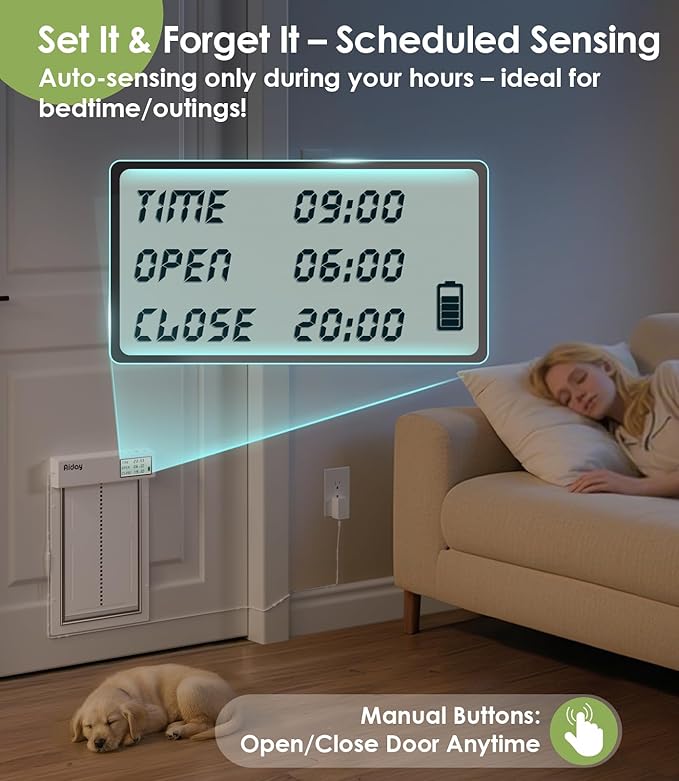 Automatic Dog Door for Door with Collar Sensor, Electronic Medium Dog Door with Anti-Pinch, Timing Function, Metal Frame&Panels, Mains-Powered