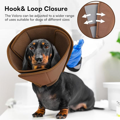 Queenmore Soft Dog Cone Collar,Comfortable Cones for Small Dogs/Cat to Stop Licking After Surgery, Comfy Elizabethan Collars, Neuter Recovery Ecollars of Shame Alternatives,Coffee,M