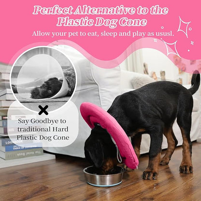 IDOMIK Dog Recovery Collar, Waterproof Soft Dog Cone After Surgery, Comfy Protective Elizabethan Collar Alternative for Dogs Cats, Adjustable Pet Neck Donut Cone Anti-Licking Biting Wounds,RoseRed,3XL