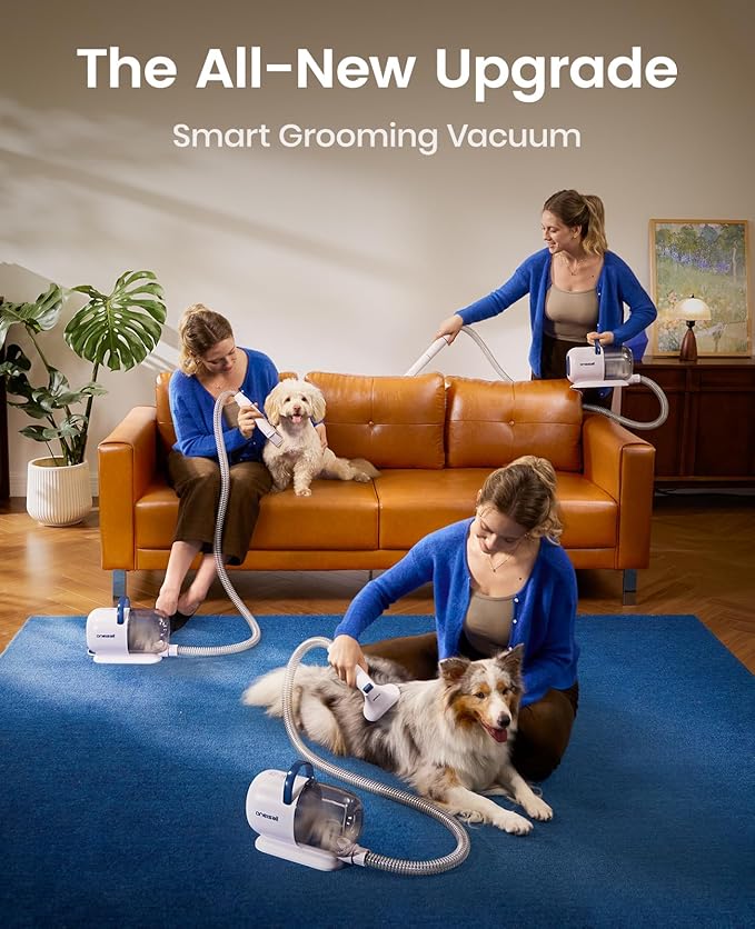 oneisall Dog Grooming Vacuum - 15000Pa Suction, Captures 99% Pet Hair to Reduce Shedding, Dog Grooming Clippers & Quiet Brush (≤59dB) with 4 Accessories, 2L Dust Canister for Home Cleaning