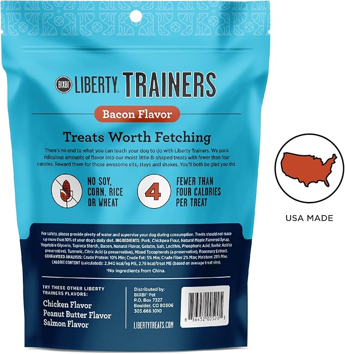 BIXBI Liberty Trainers, Bacon (6 oz, 1 Pouch) - Small Training Treats for Dogs - Low Calorie and Grain Free Dog Treats, Flavorful Pocket Size Healthy and All Natural Dog Treats