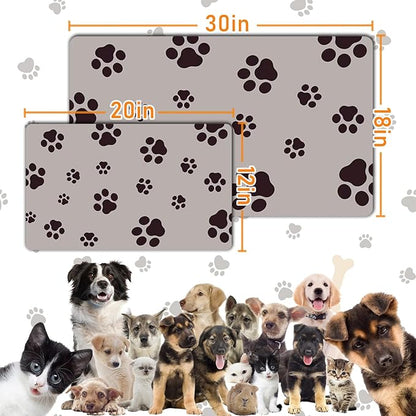 Dog Food Mat for Food and Water, Absorbent Pet Feeding Non-Slip Backing Cat Dog Bowl Mat No Stains Quick Dry Placemat with Footprints for Messy Brown,20"×12"