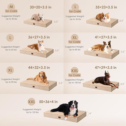 EHEYCIGA Orthopedic XXL Dog Beds for Jumbo Dogs with Removable Washable Cover for Crate, Khaki, 47x29