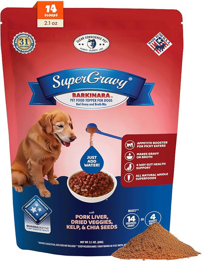 CLEAR CONSCIENCE PET® Barkinara™ SuperGravy® Natural Dog Food Gravy Topper, Hydration Broth Mix, Gluten and Grain Free Kibble Seasoning Powder Topper for Picky Eaters (2.1 oz. (14 Scoop))