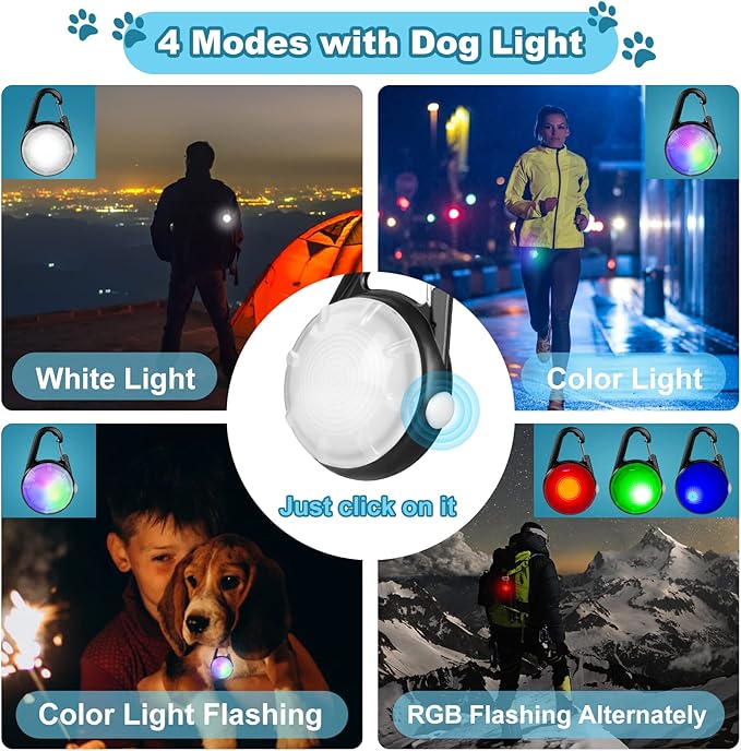 4 Modes Dog Lights for Night Walking, IP68 Waterproof Dog Collar Light, High Capacity Rechargeable Collar LED for Night Time Clip On（Black）