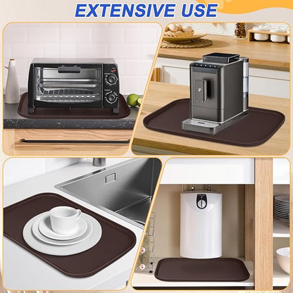 SMILOOL Silicone Pet Feeding Mat with Raised Edge for Food and Water, Dog Bowl Mats, Cat Bowls Placemat with High Lip for Floor Waterproof, Rubber Tray for Cats and Dogs 19 x 12 x0.7 Dark Brown