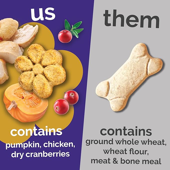 Fruitables Baked Dog Treats, Healthy Pumpkin Treat for Dogs, Low Calorie & Delicious, Made Without Wheat, Corn and Soy, Made in The USA, Allergy Friendly, Chicken and Cranberry Flavor, 7 oz