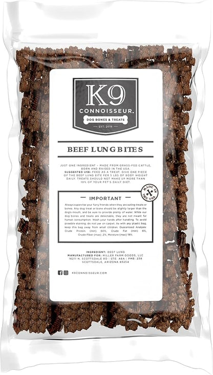 K9 Connoisseur Beef Lung Dog Training Treats All Natural & Lean, USA Made Single Ingredient, Bulk Dogs Treat, Grain Free, for All Breeds & Sizes - 8 oz
