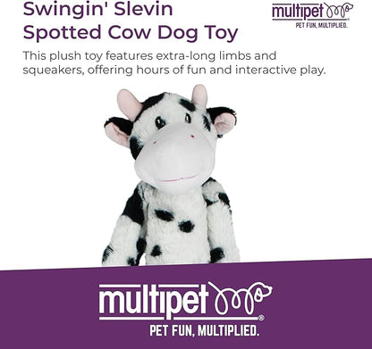 Multipet Swingin' Slevin Cow Dog Plush Toy - Squeaky Toys for All Dogs - Extra Soft Plush - Stuffed Animal for Cuddling & Playing - Cute (27”, White, 5 Squeakers)