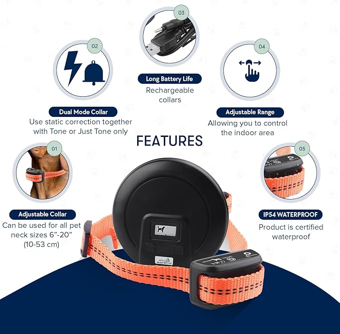 My Pet Command, Indoor Pet Barrier Adjustable Range, Static Tone Correction, Hidden Fence for Dogs Containment Collar, Wireless Pet Gate Keeps Areas Off Limits, Rechargeable Collars Extra Barrier only