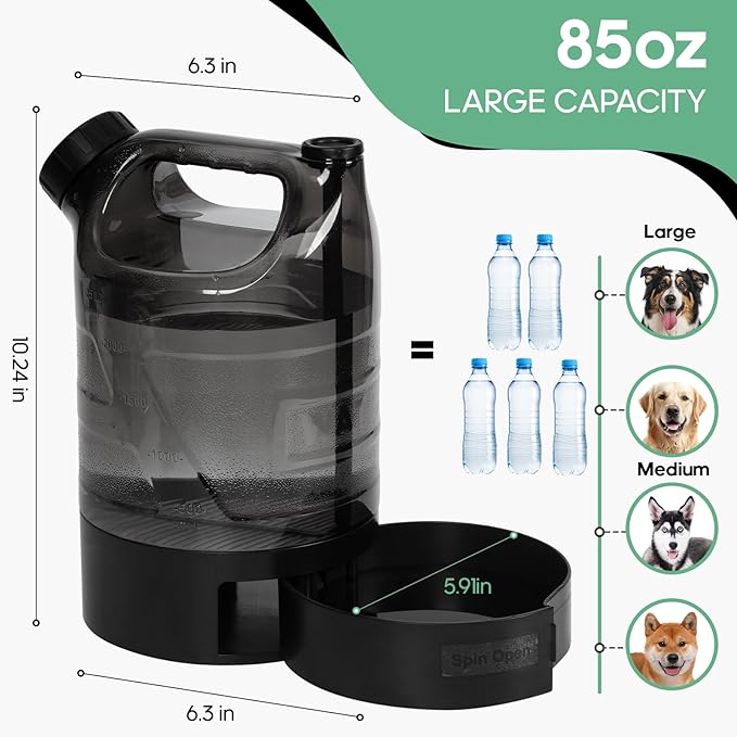 85 oz Large Portable Dog Water Bottle & Bowl for Active Large Dogs, No-Spill Leak Proof Dog Water Dispenser for Walking,Park,Travel, Camping, Hiking, Car - Durable, Sturdy & Easy to Carry