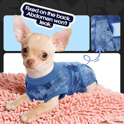 FUAMEY Recovery Suit for Dogs After Surgery,Soft Breathable Dog Bodysuit E-Collar & Cone Alternative Surgical Suit,Male Female Dog Neuter Spay Suits Anti Licking Wounds Onesie Blue Tie Dye XXL
