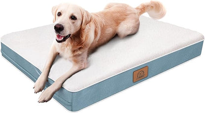 Orthopedic Dog Bed for Large Dogs - Big Waterproof Dog Crate Bed with Removable Washable Cover, Egg Crate Foam Support, Anti-Slip Bottom, Deluxe Plush Pet Bed Mat (Blue)