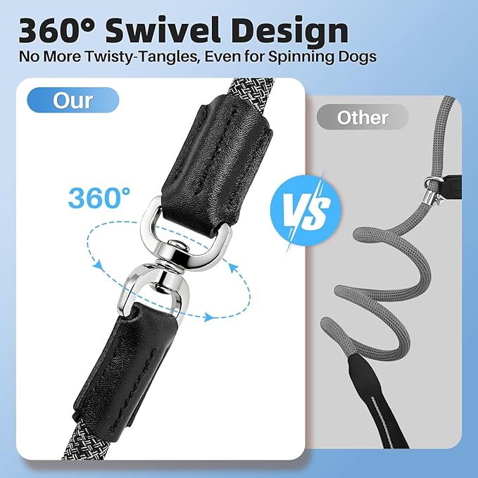 SlowTon Slip Lead for Dogs - Hands Free No Tangle Adjustable 4-6 FT 1/2” Rope, Heavy Duty Nylon Leash for Large Medium Dogs that Pull, No Pull Training Slip Leashes, 20-120lb, Dark Grey