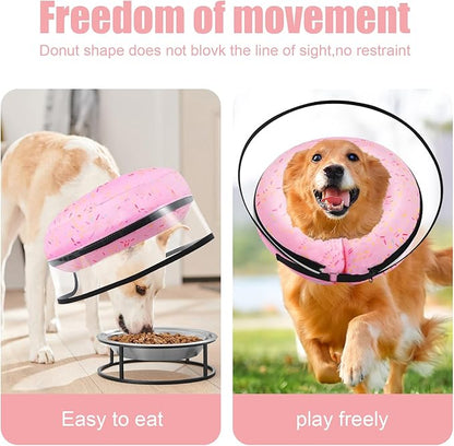 2-in-1 Soft Inflatable Dog Cone Collar Alternative with Enhanced Anti-Licking Guard Shield, Dog Donut Collar After Surgery, Adjustable Recovery Cones for Medium Small Dogs and Cats (Donut Pink, S)