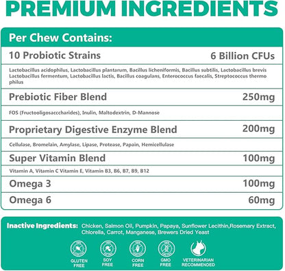 BIGHERO Probiotics for Dogs - Dog Probiotics with Prebiotics and Digestive Enzymes, Support Gut Health, Digestive & Immune Health, Dog Supplement for Diarrhea & Seasonal Allergies-180 Chicken Flavor