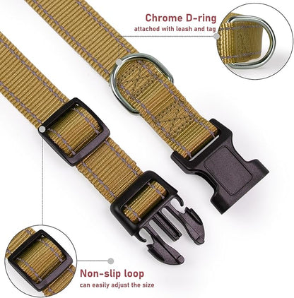 Reflective Dog Collar with Buckle Adjustable Safety Nylon Collars for Small Medium Large Dogs, Brown XS