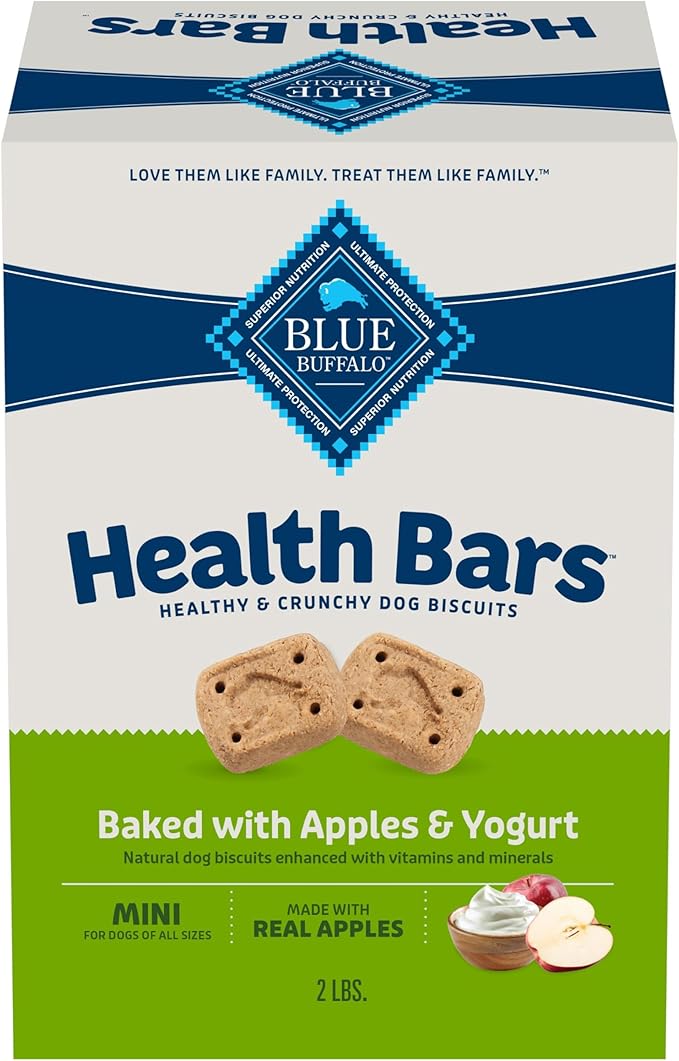 Blue Buffalo Mini Health Bars Crunchy Dog Biscuits, Oven-Baked with Natural Ingredients, Apples & Yogurt, 2-lb Box