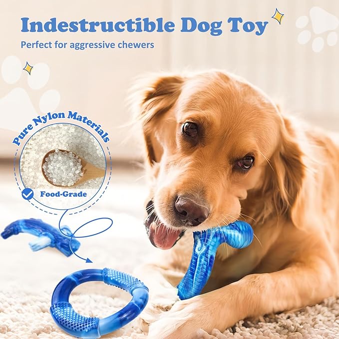 Furdog 3Pack Dog Toys for Aggressive Chewers Dog Chew Toy Tough Dog Toys to Keep Them Busy Bacon Flavor Teething Chew Toys & Dental Health for Large Medium Small Breeds (Blue)