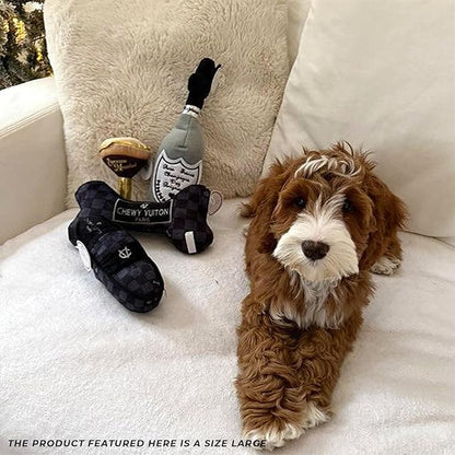 Haute Diggity Dog Chewy Vuiton Bone Plush Squeaky Dog Toy, Soft Durable Designer-Inspired Stuffed Puppy Chew Toys for Small, Medium & Large Dogs, Machine-Washable (Black Checker) XL