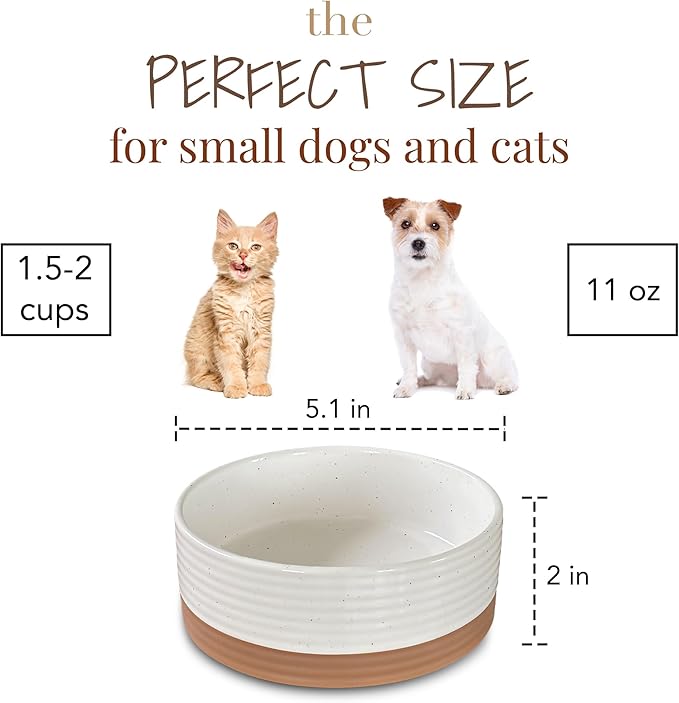 Mora Ceramic Pet Bowl Size Small - Food/Water Dish for Puppy Dogs, Cats, Guinea Pig, Rabbit, Hamster, Snake, ect. 11oz or 2 Cups - Basic Bowls for Your Dog or Cat, Mix and Match for a Set - Vanillla