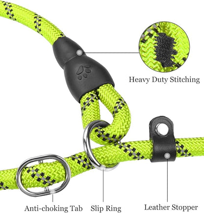 TagME 6ft Slip Dog Lead, No Pull Reflective Training Leash with Padded Handle, Professional Rope P-Leash for Small Medium Large Dogs, Heavy Duty Correction Lead for Walking & Training (Green)