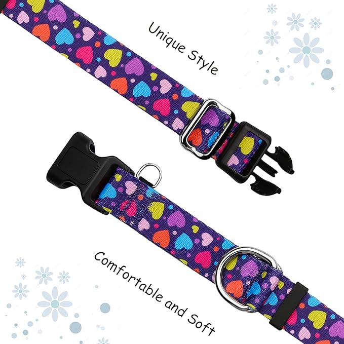 Valentines Martingale Collar for Dogs with Buckle No Pull Adjustable Nylon Limited Slip Training Dog Collars (Purple Love, Medium)