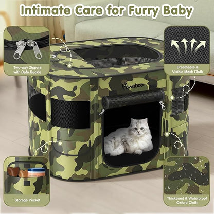 Dog Playpen, Portable Pet Cat PlayPen, 600D Oxford Dog Kennel Tent Crate, Waterproof&Breathable, Indoor Outdoor Travel Camping for Medium/Large Breed with Carrying Case+Bowl(L), Black Camouflage
