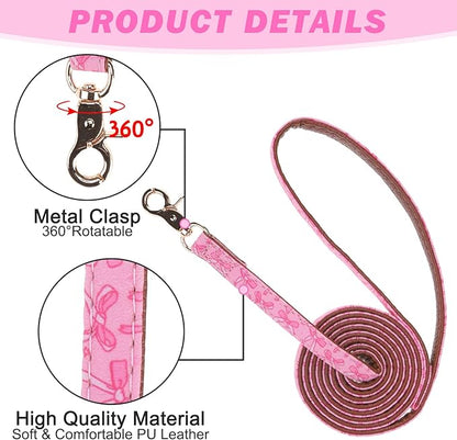 EXPAWLORER Dog Collar and Leash Set - Pink Bowknot Dog Bow Tie and Dog Bandana Collar with Bell, Dog Leash Tangle Free, Adjustable Collars for Small Medium Large Dogs Cats, Holiday Ideal Gift, S