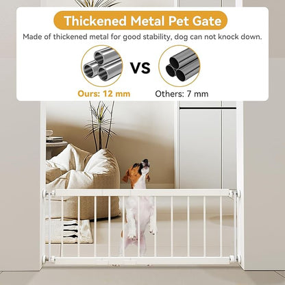 Fldofaves Dog Gate Indoor,18"-45" Extra Wide Metal Short Dog Gate to Step Over, 14" Tall Small Pet Gate with 3 Extension Kits, Pressure Mounted for Doorways & Stairs