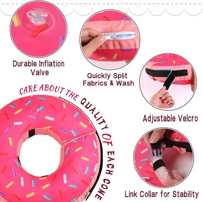 Inflatable Soft Dog Cone Collar for Small Medium Large Dogs & Cats Alternative After Surgery, Blow Up Pet Donut Neck Cone Prevent from Biting & Scratching, Comfy Adjustable Recovery Pillow Collar