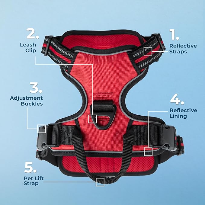 Voyager Dog Harness Dual Leash Attachment No-Pull Control Adjustable Soft but Strong Pet Harness for Medium and Large Dogs with 3M Reflective Technology, Red Lattice Nylon, M (Chest: 20-25")