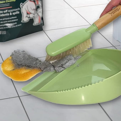 Sprinkle & Sweep: Pet Mess & Odor Cleanup Duo - 15oz Bag & Dustpan Broom - Dog Accident Clumping Powder, Remove Urine-Poop-Vomit from Hard Services