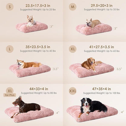 EHEYCIGA Fluffy Dog Crate Bed for Extra Large Dogs, Plush Faux Fur Crate Pad, Calming Anti Anxiety XL Dog Bed, Washable Soft Warm Crate Mat with Non-Slip Bottom, Pink